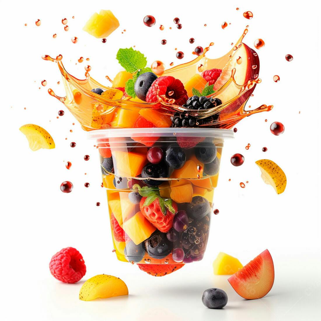 Copo de salada de frutas com suco