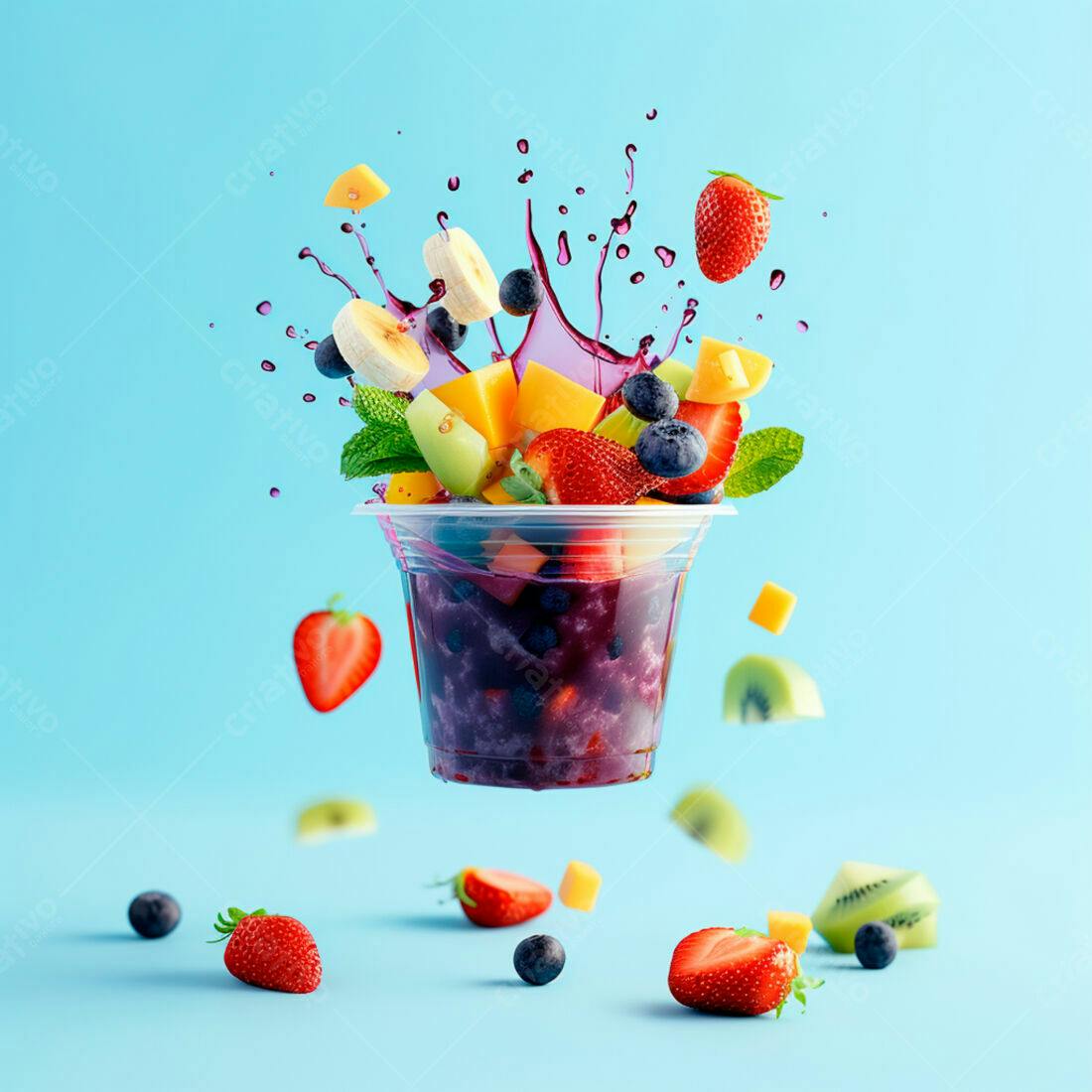 Suco de frutas tropicais com frutas vermelhas