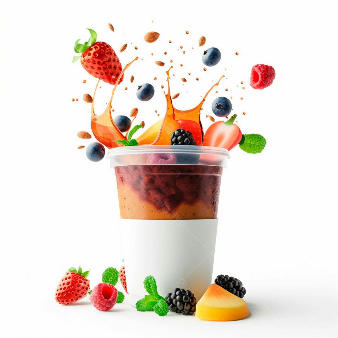 Smoothie de frutas vermelhas e manga com amêndoas