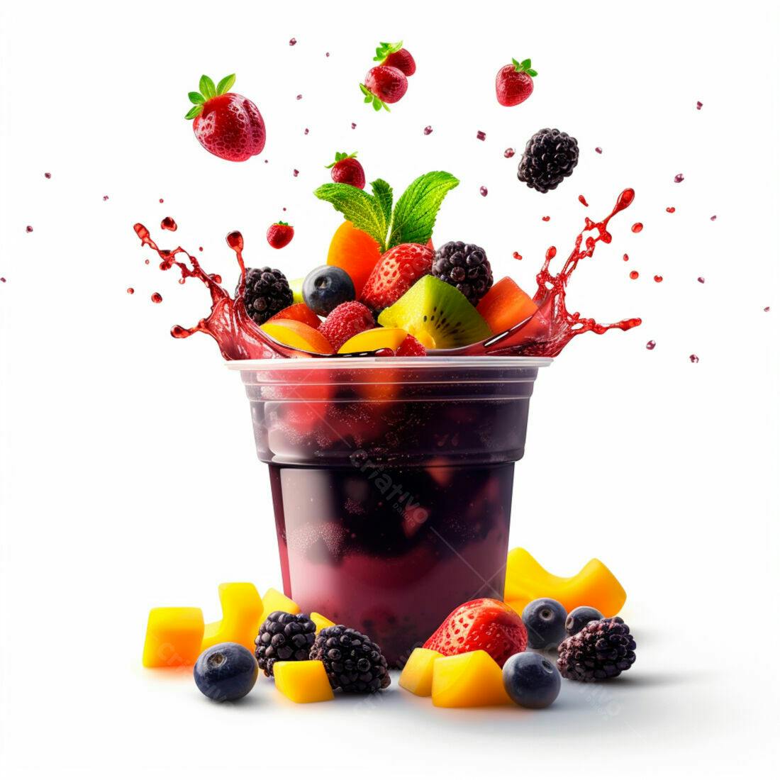 Suco de frutas vermelhas com frutas tropicais