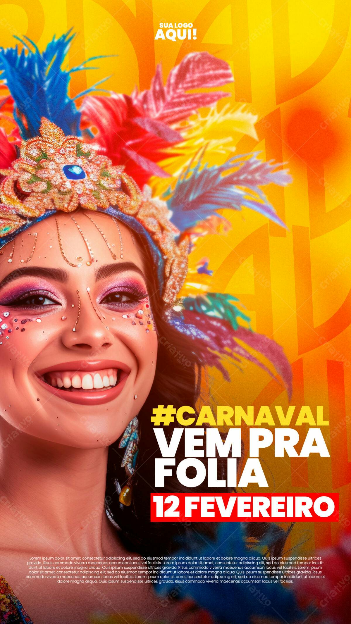 Flyer Carnaval 12 Fevereiro PSD Editável