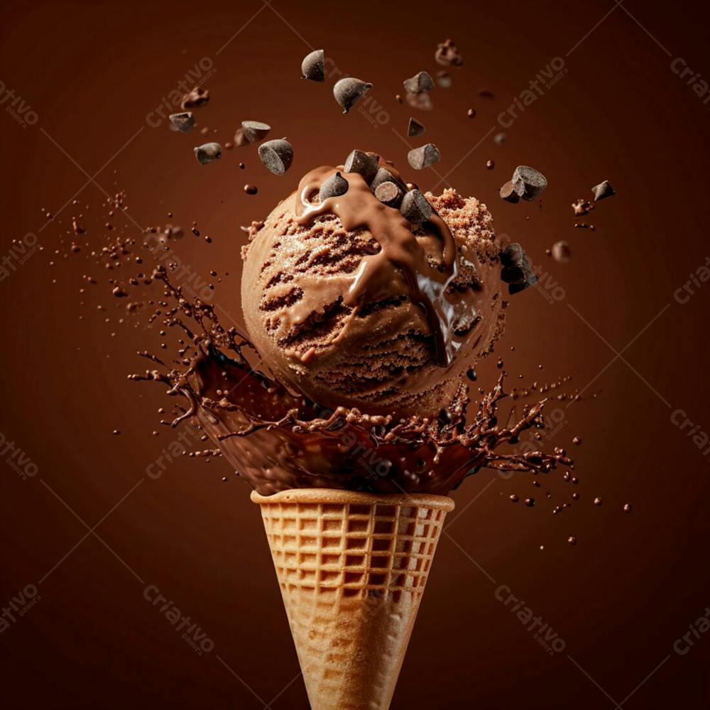Sorvete De Chocolate Com Splash E Gotas De Chocolate 1