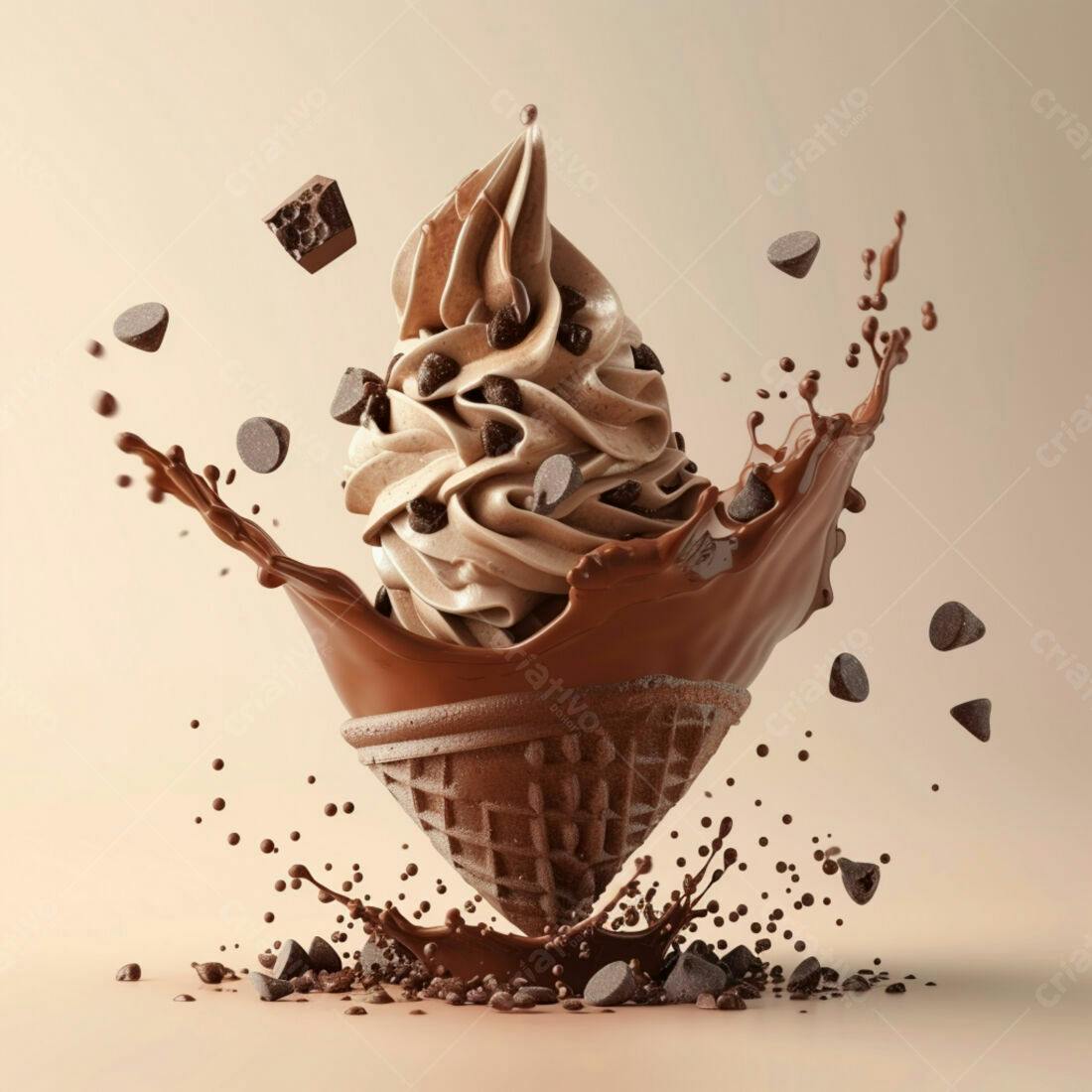 Sorvete de chocolate com gotas em cascata