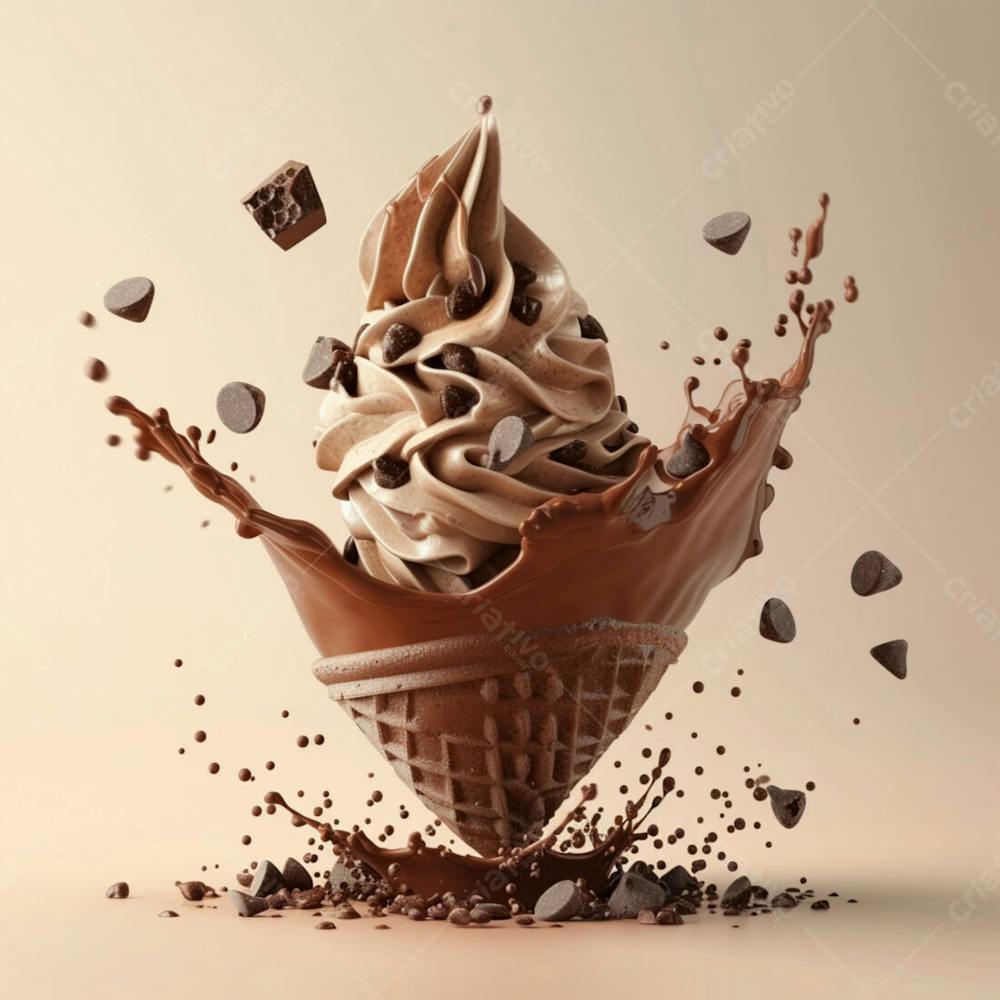 Sorvete De Chocolate Com Splash E Gotas De Chocolate 3