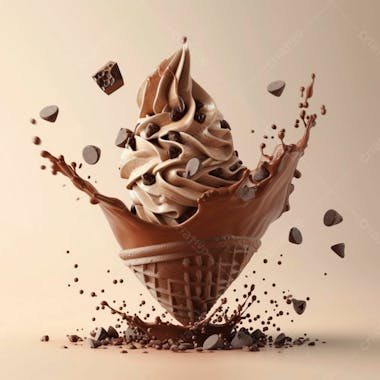 Sorvete de chocolate com splash e gotas de chocolate 3