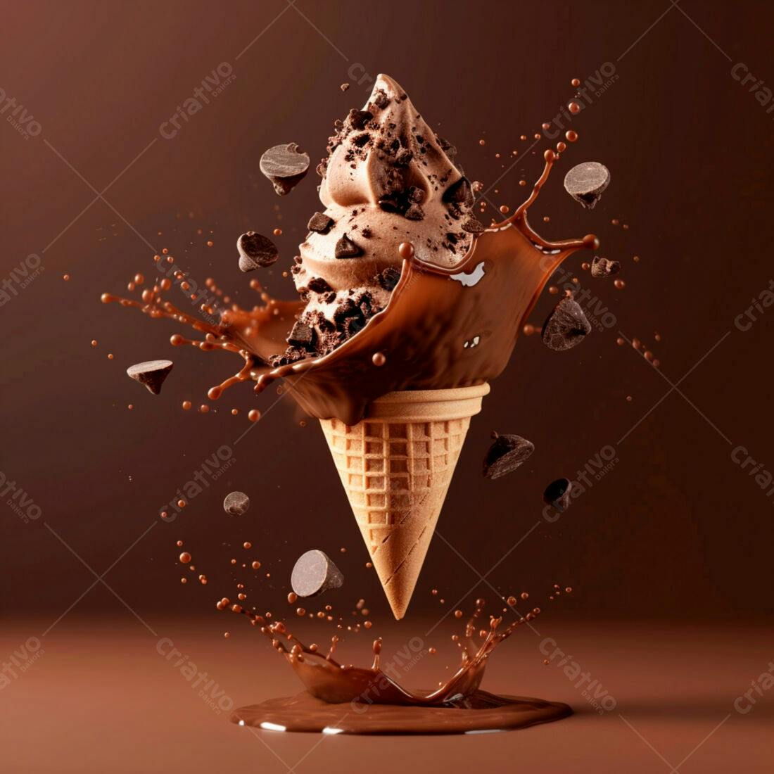 Sorvete de chocolate com gotas em cascata