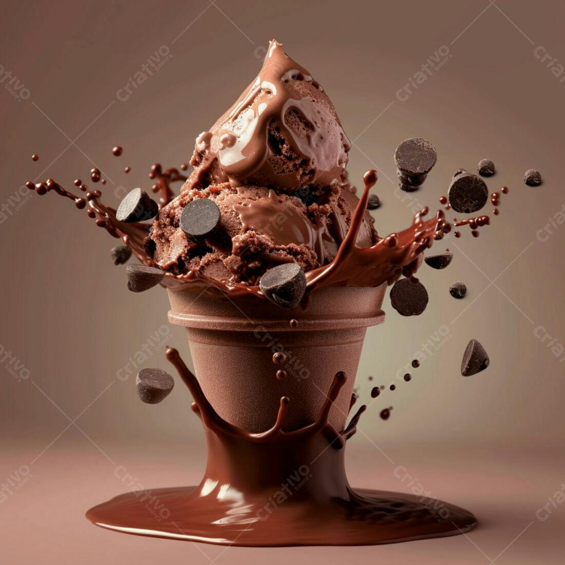 Sorvete de chocolate com gotas em cascata
