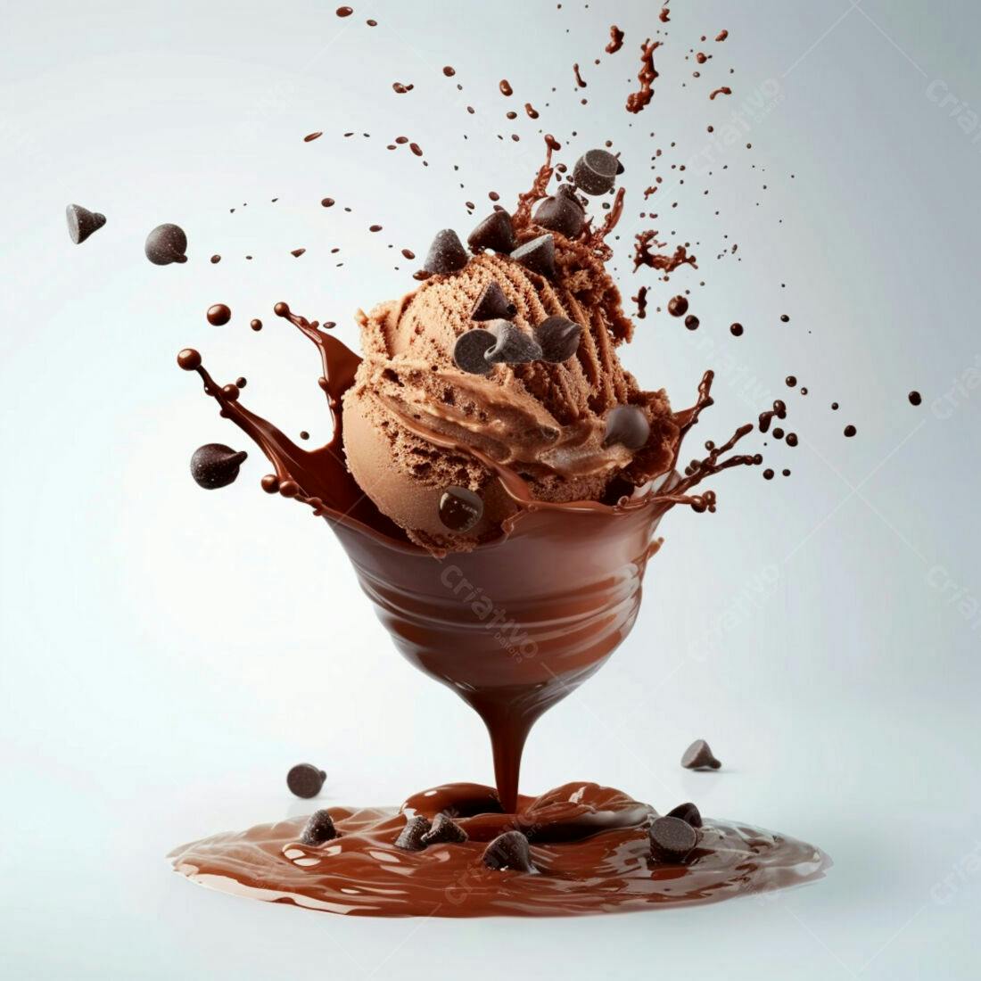 Sorvete de chocolate com gotas em calda