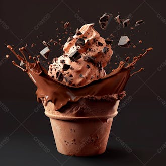 Sorvete de chocolate com splash e gotas de chocolate 8