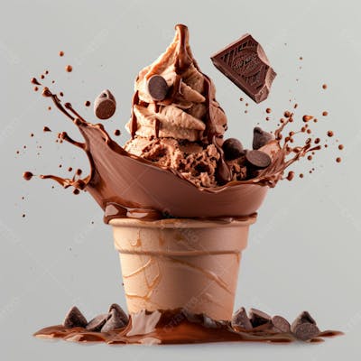 Sorvete De Chocolate Com Splash E Gotas De Chocolate 9