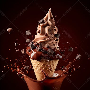 Sorvete de chocolate com splash e gotas de chocolate 10