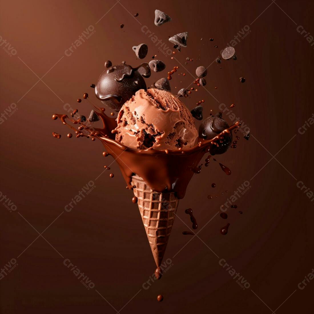 Sorvete de chocolate em cascata com gotas