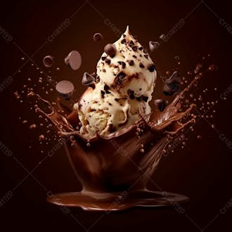 Sorvete de chocolate com splash e gotas de chocolate 13