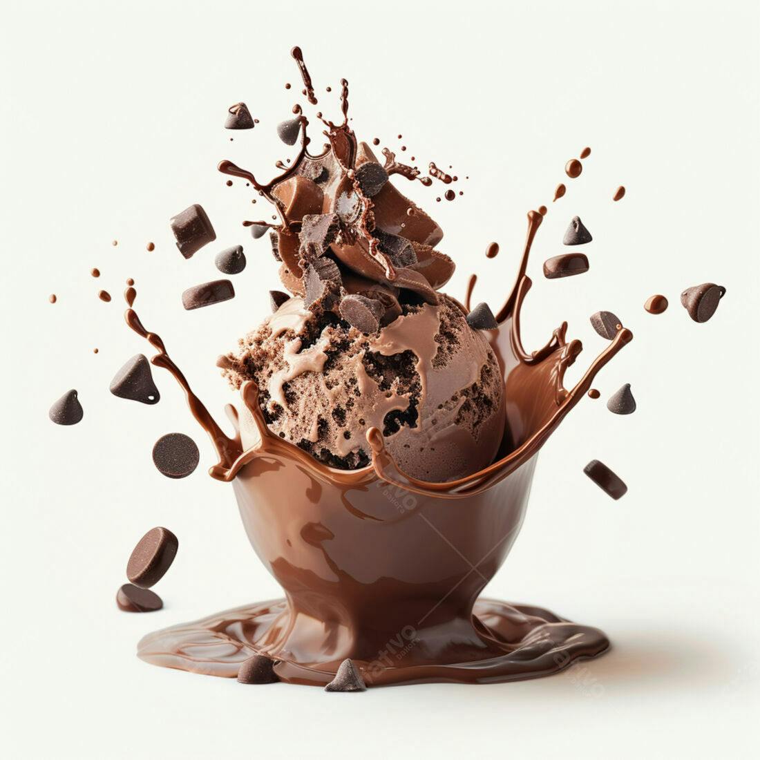 Sorvete de chocolate com gotas em calda