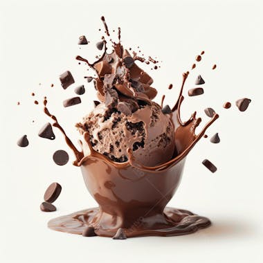 Sorvete de chocolate com splash e gotas de chocolate 14