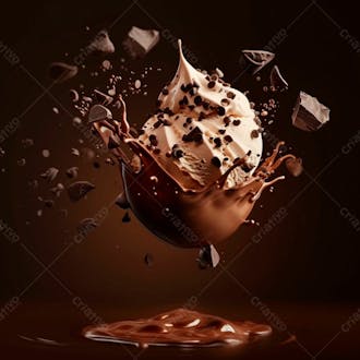 Sorvete de chocolate com splash e gotas de chocolate 15