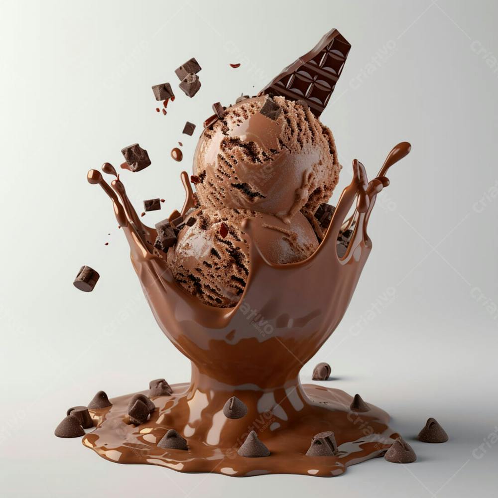Sorvete De Chocolate Com Splash E Gotas De Chocolate 16