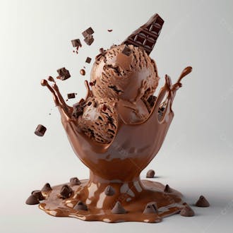 Sorvete de chocolate com splash e gotas de chocolate 16