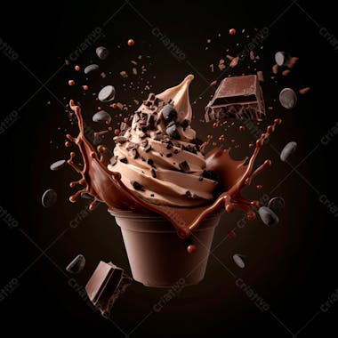 Sorvete de chocolate com splash e gotas de chocolate 17