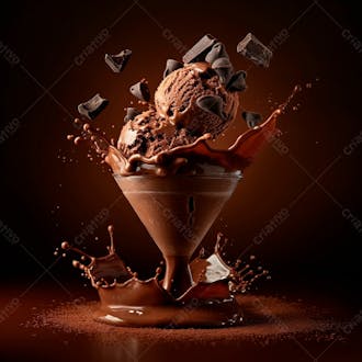 Sorvete de chocolate com splash e gotas de chocolate 22