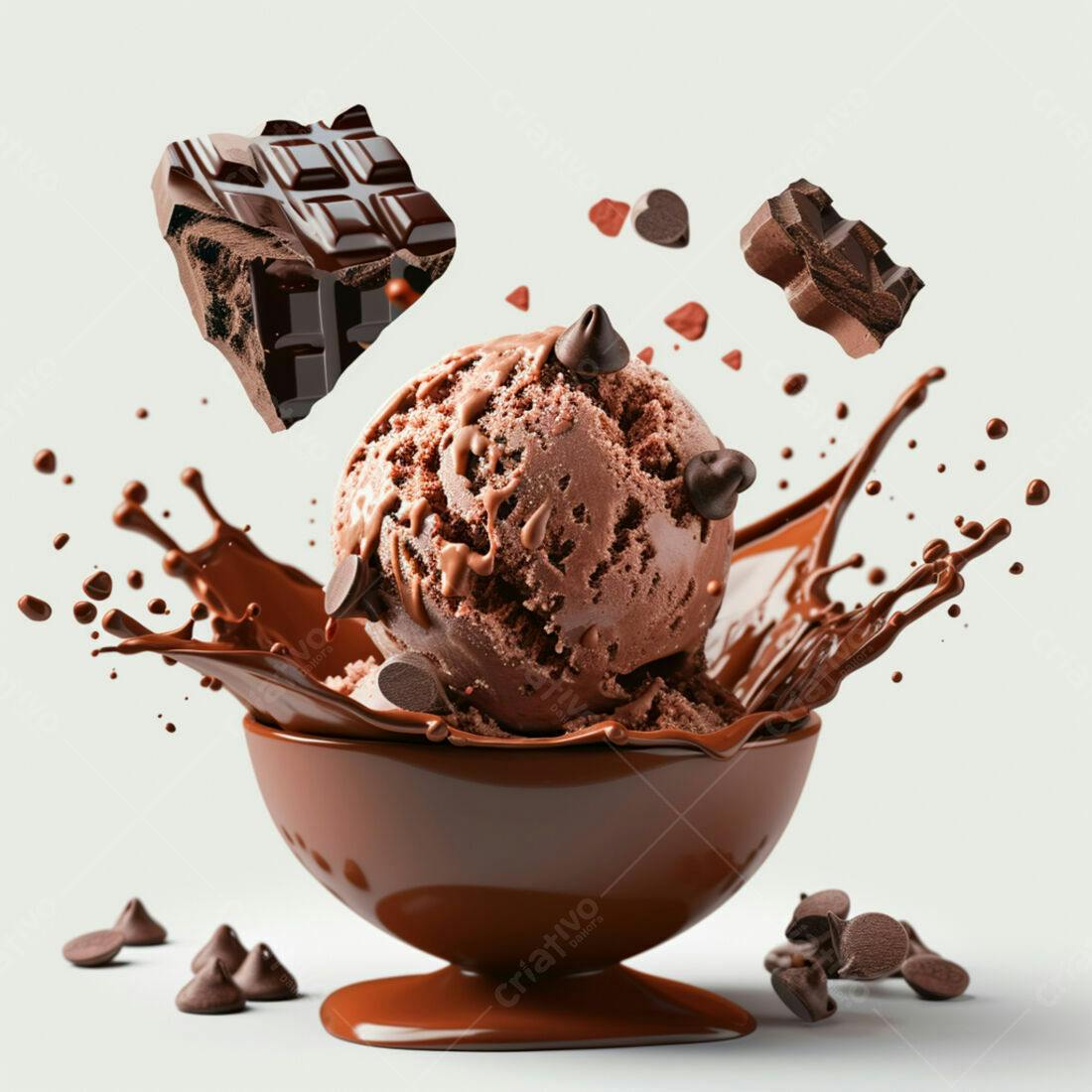 Sorvete de Chocolate com Gotas e Barra em Splash