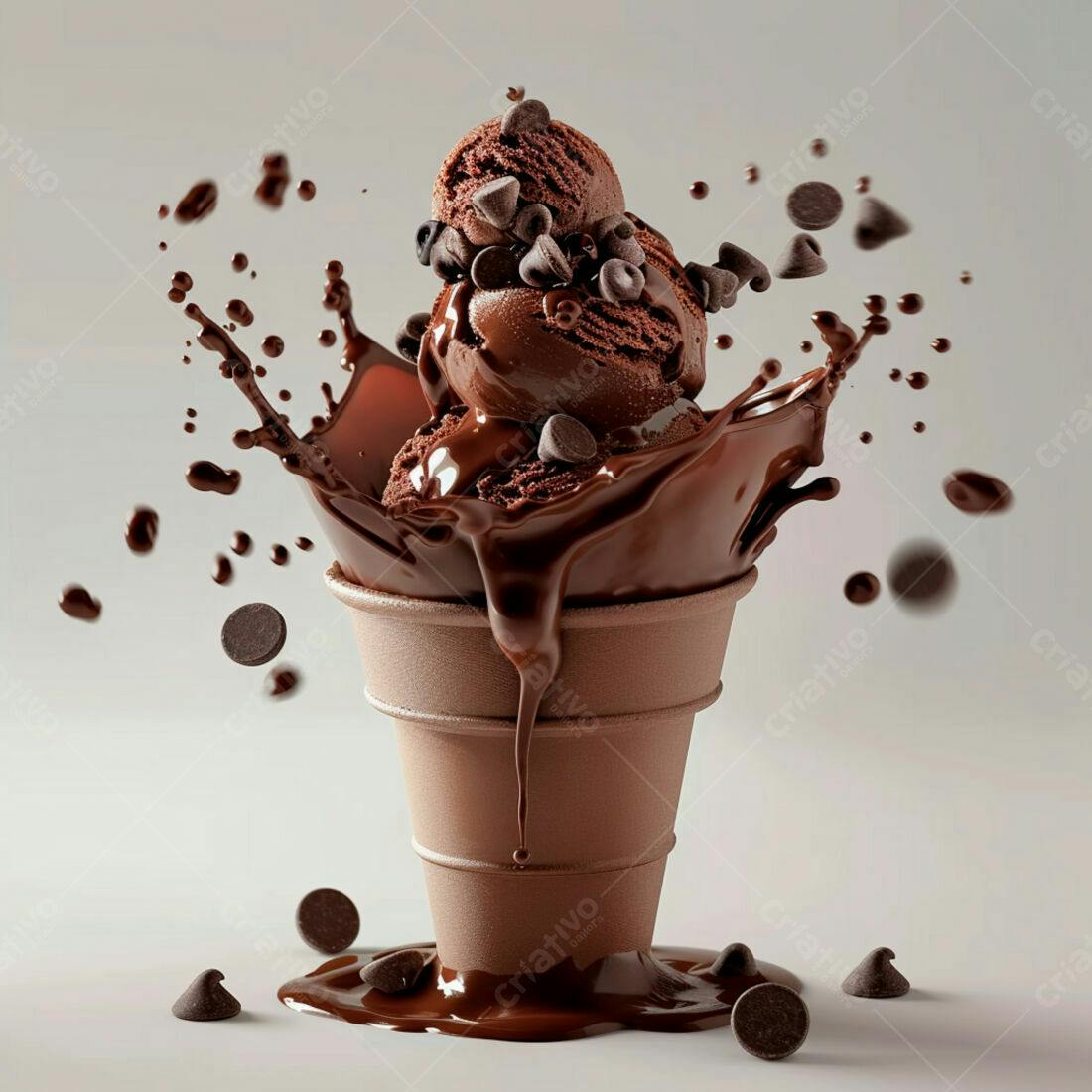 Sorvete de Chocolate com Gotas em Cascata