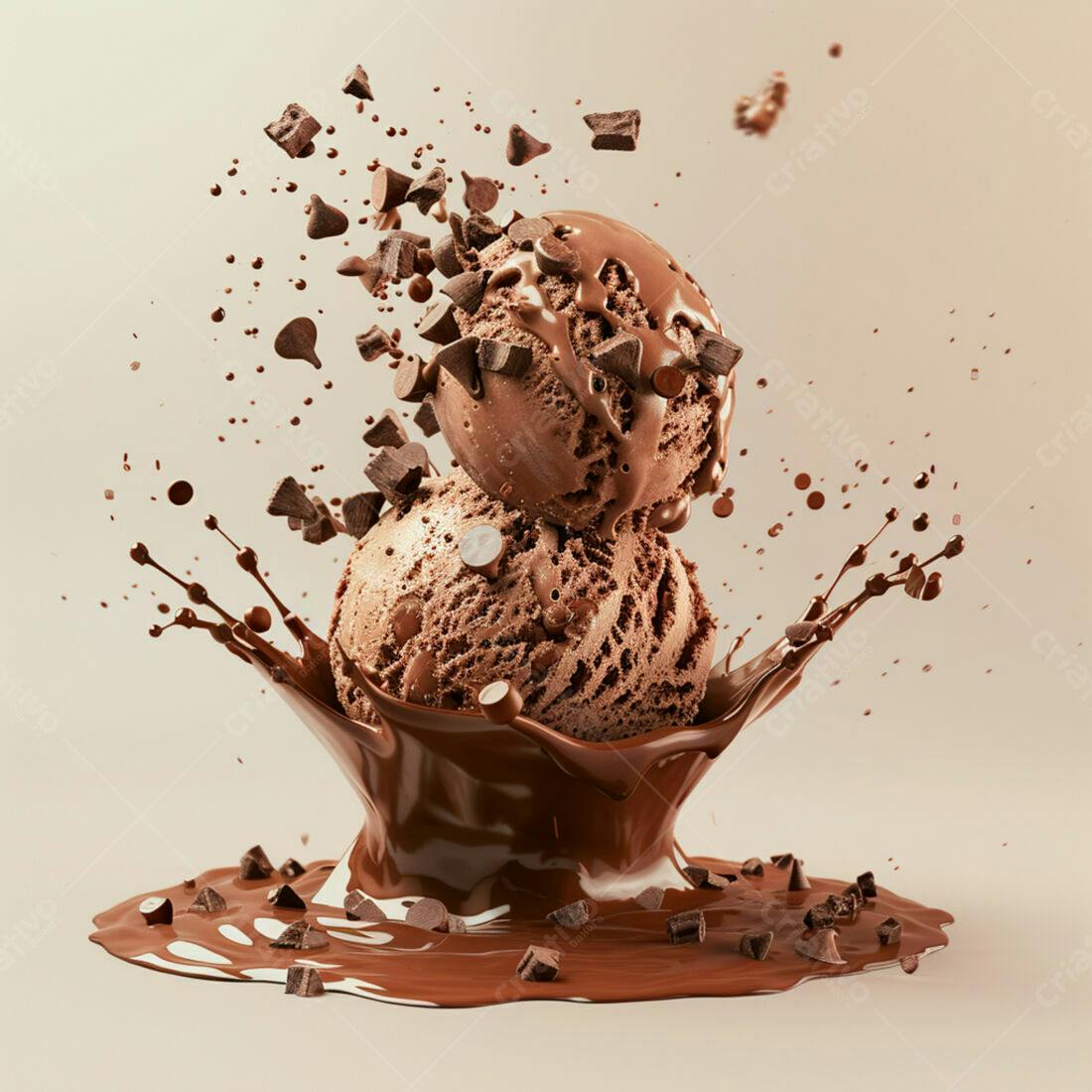 Dois sorvetes de chocolate com pedaços de chocolate