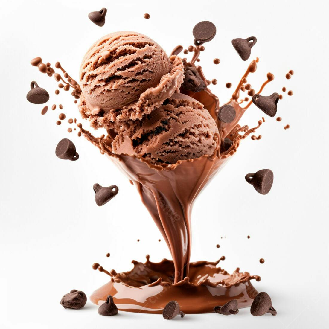 Sorvete de chocolate com gotas em explosão