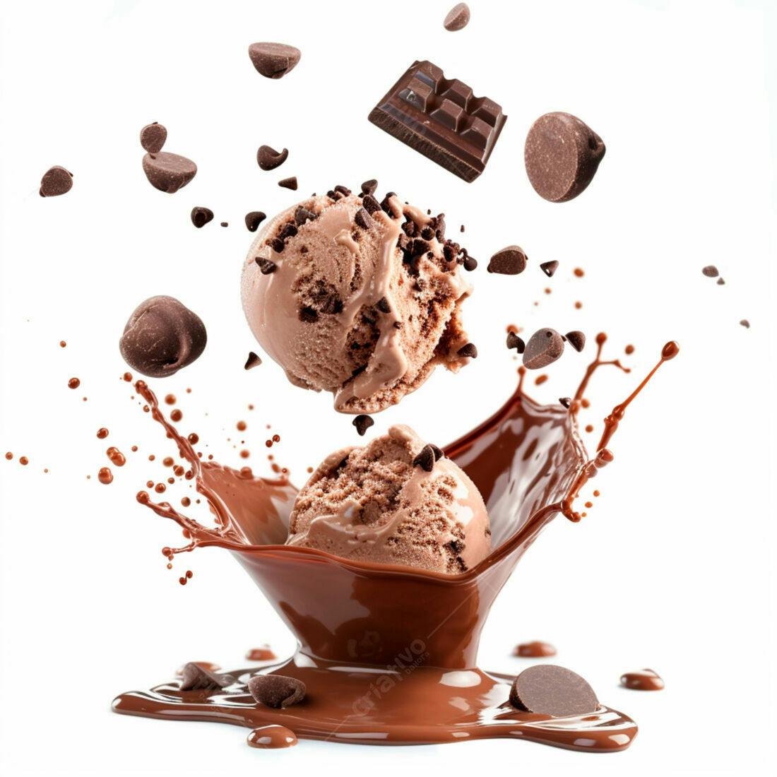 Sorvete de chocolate com gotas em calda