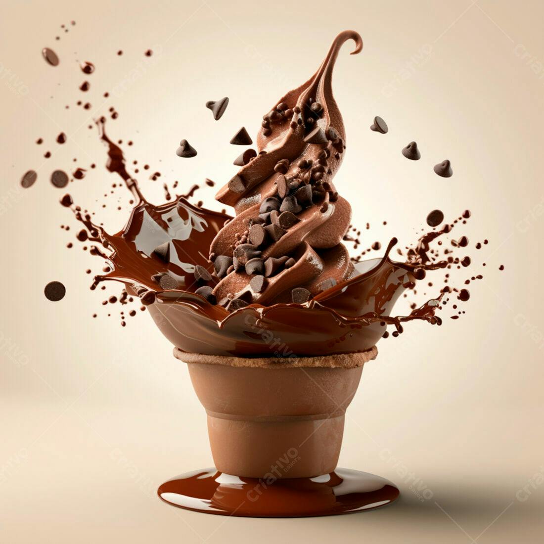 Sorvete de chocolate com gotas em cascata