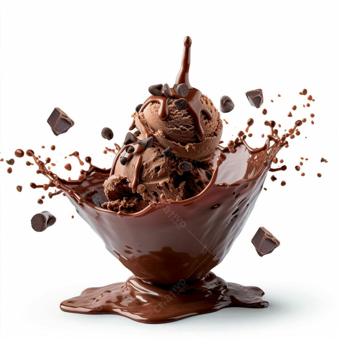 Sorvete de chocolate com gotas em calda