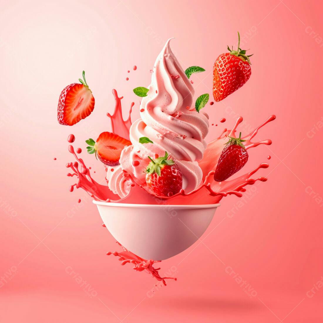 Sorvete de Morango com Splash Rosa