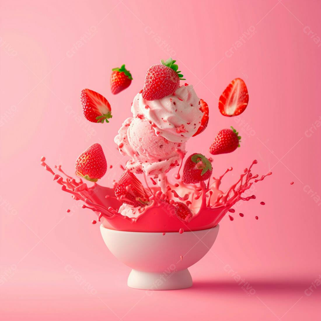 Sorvete de Morango com Explosão de Sabor