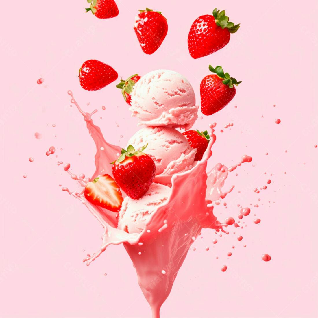 Sorvete de Morango com Splash Rosa
