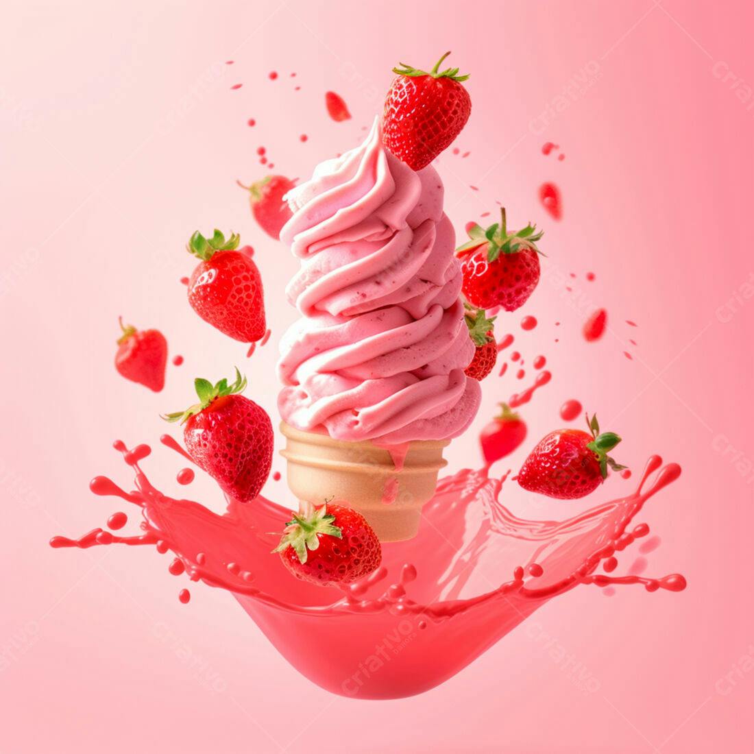 Sorvete de Morango em Cascata com Frutas Frescas