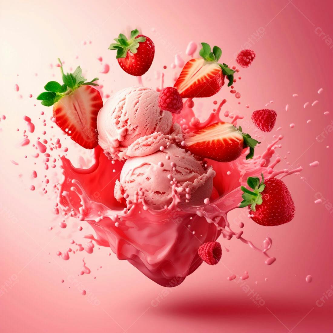 Sorvete de Morango com Raspberries em Explosão