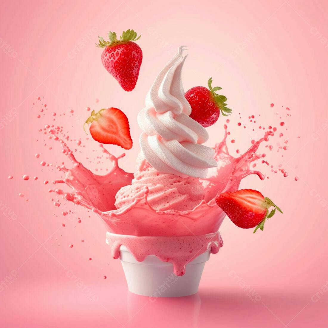 Sorvete de Morango com Chantilly em Explosão