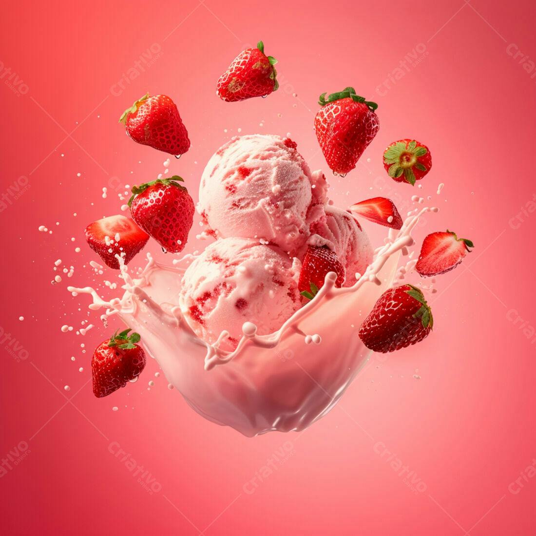 Sorvete de Morango com Splash de Leite
