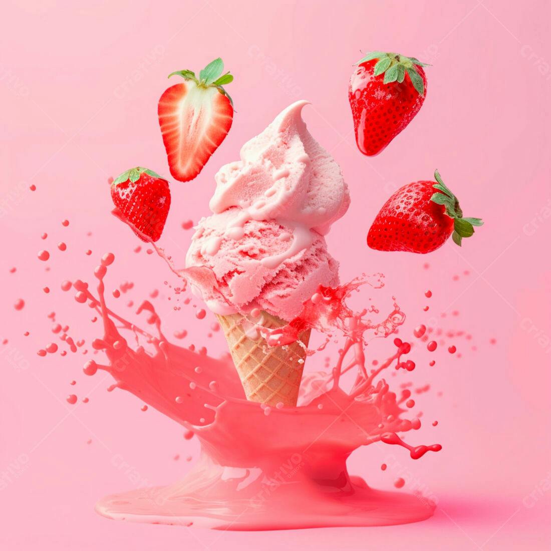 Sorvete de Morango em Cascão com Salpico Rosa