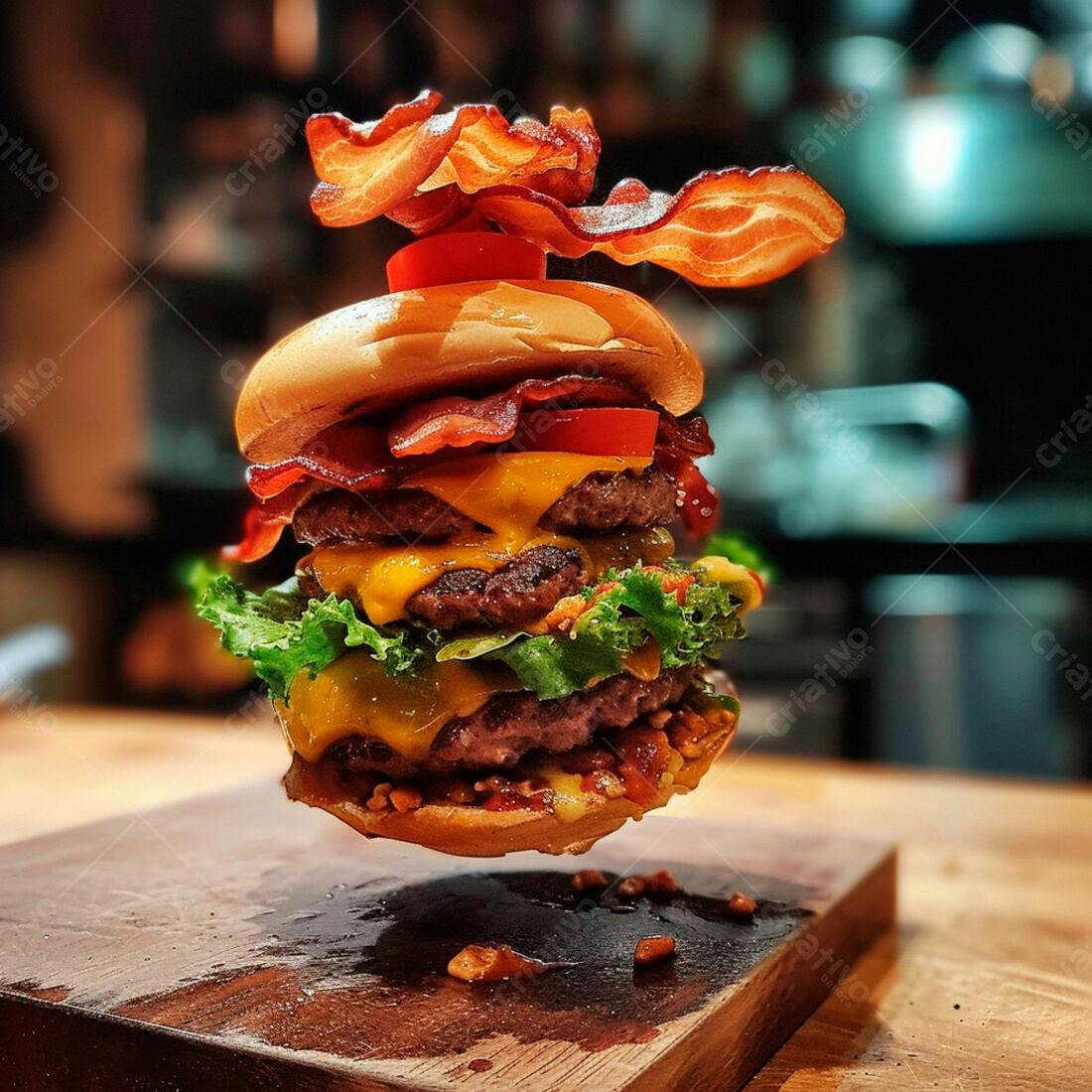 Duplo hambúrguer com bacon e queijo derretido
