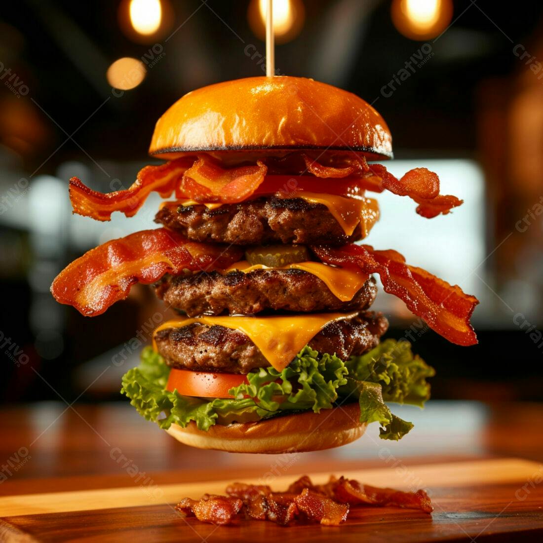 Triplo Burger com Bacon e Queijo