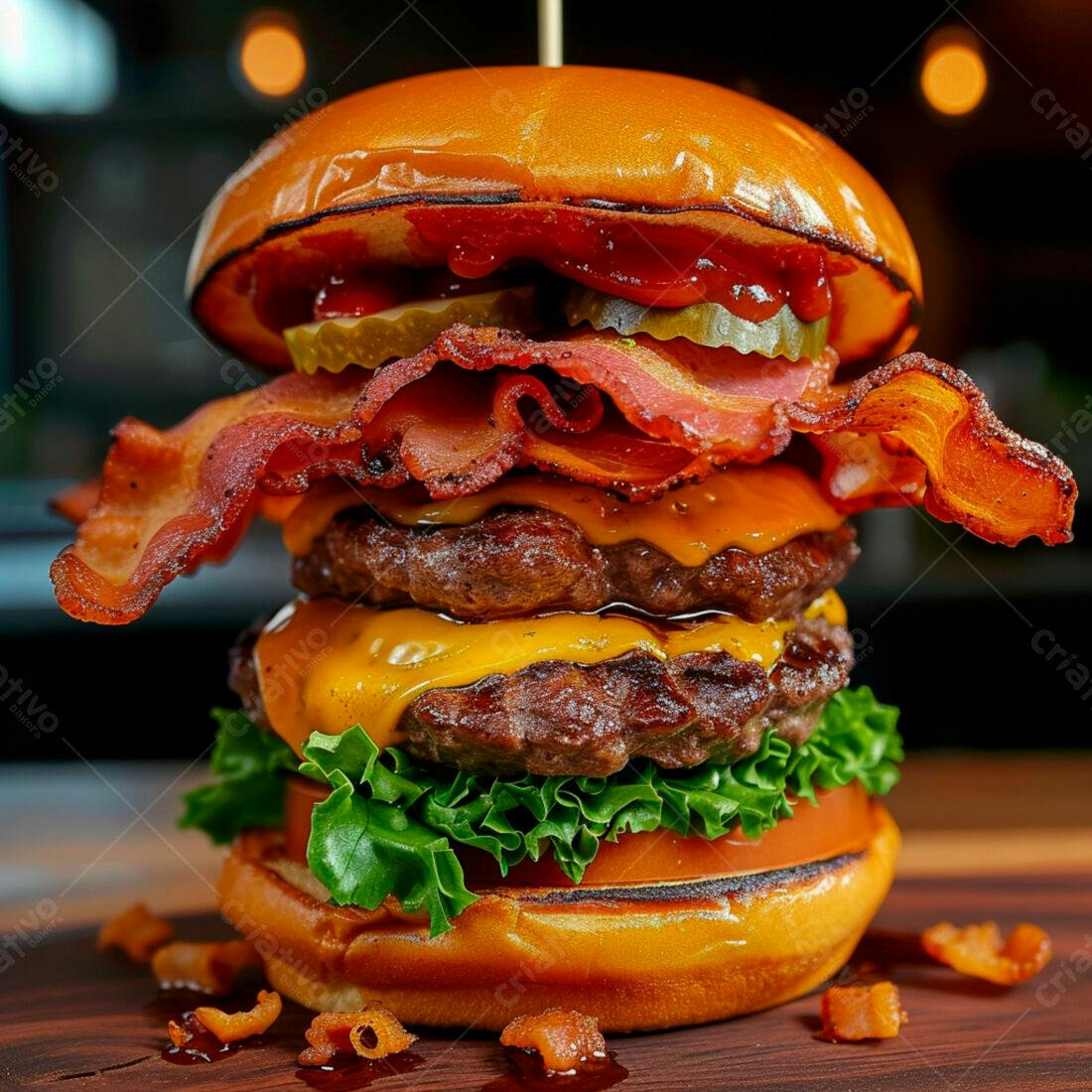 Duplo hambúrguer com bacon e queijo cheddar