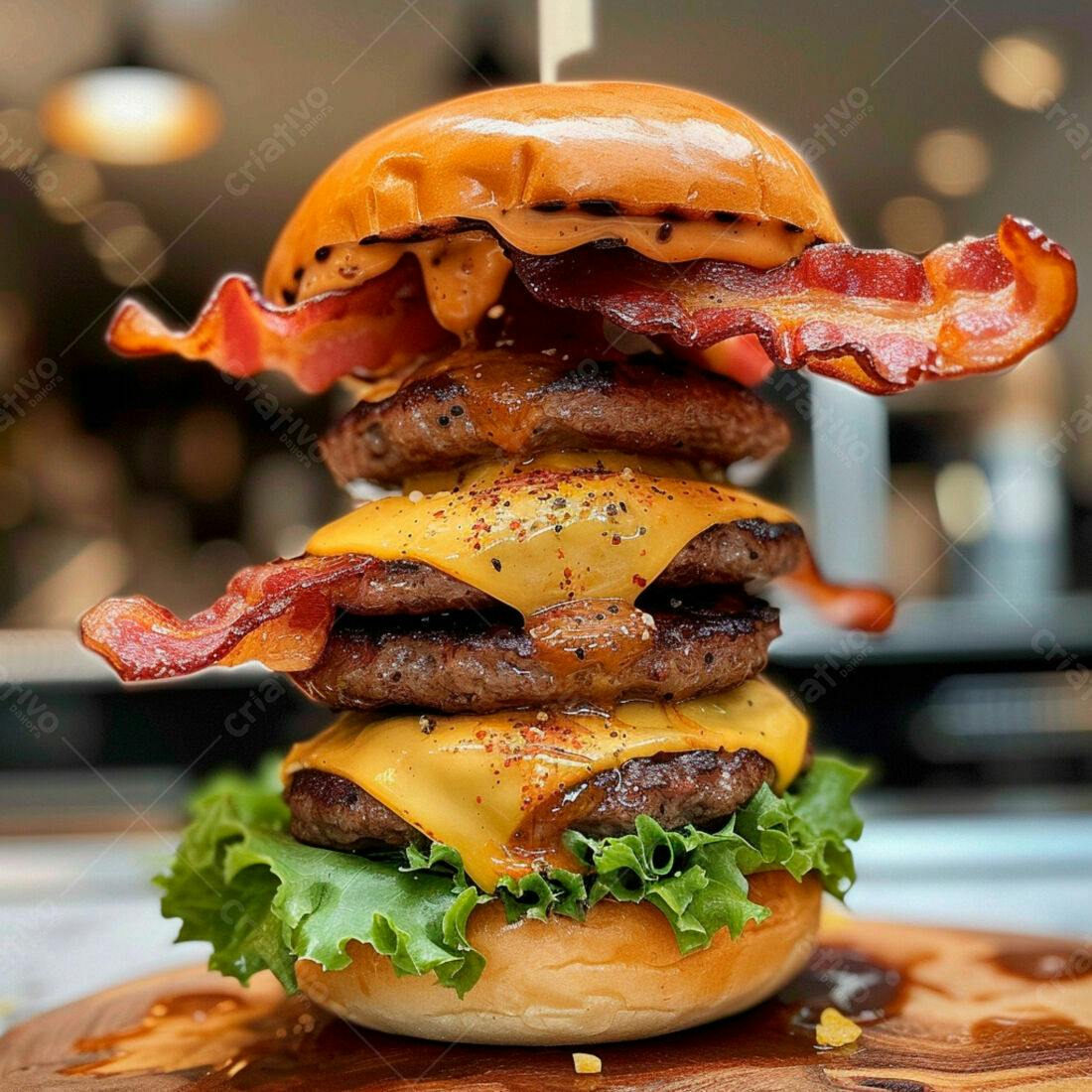 Hambúrguer Triplo com Bacon e Queijo