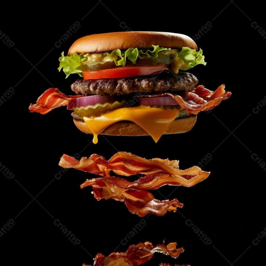 Hambúrguer com Bacon em Levitação