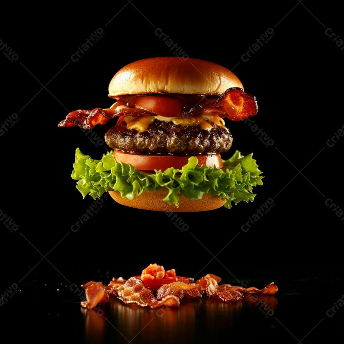 Hambúrguer suculento com bacon e queijo