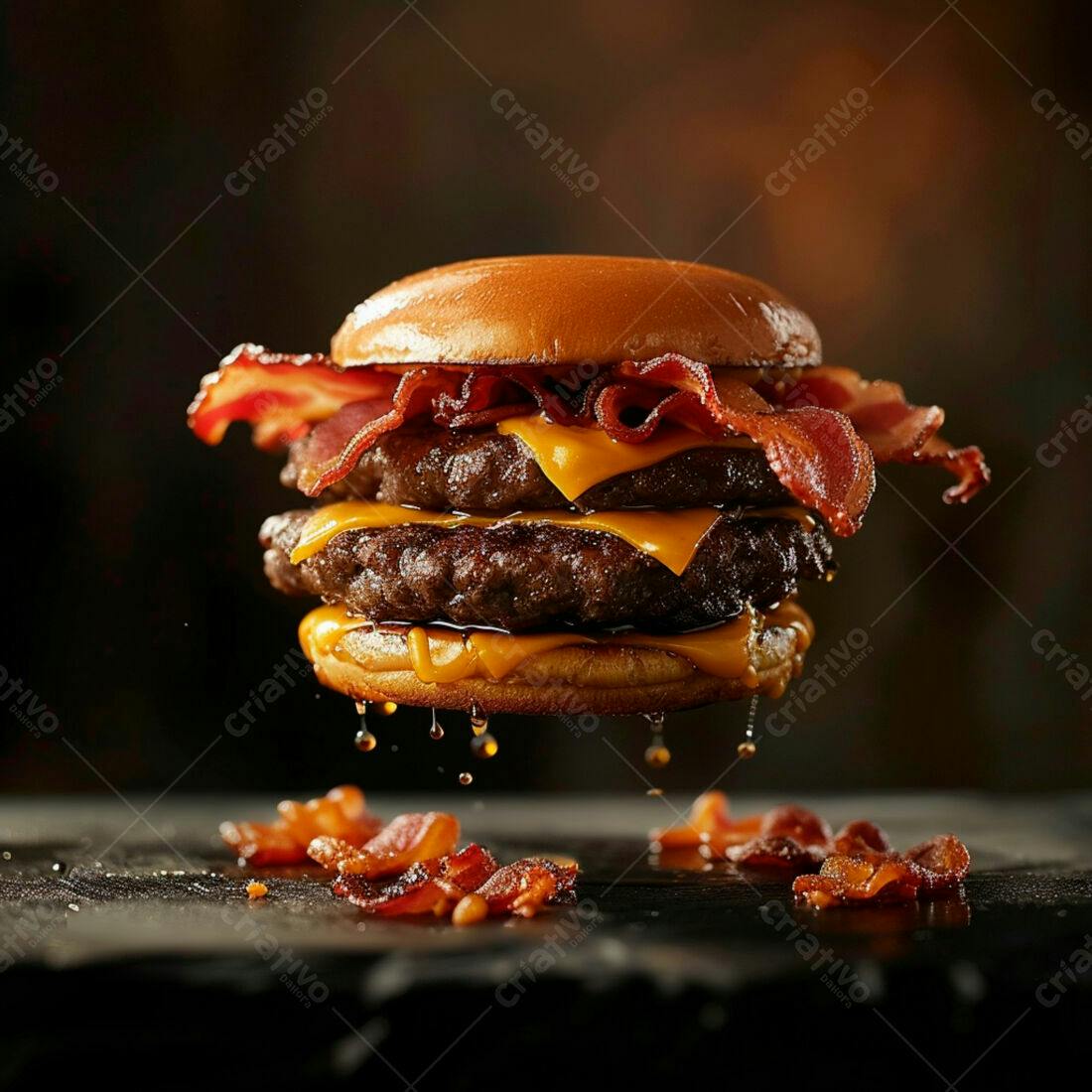 Duplo hambúrguer com bacon e queijo derretido