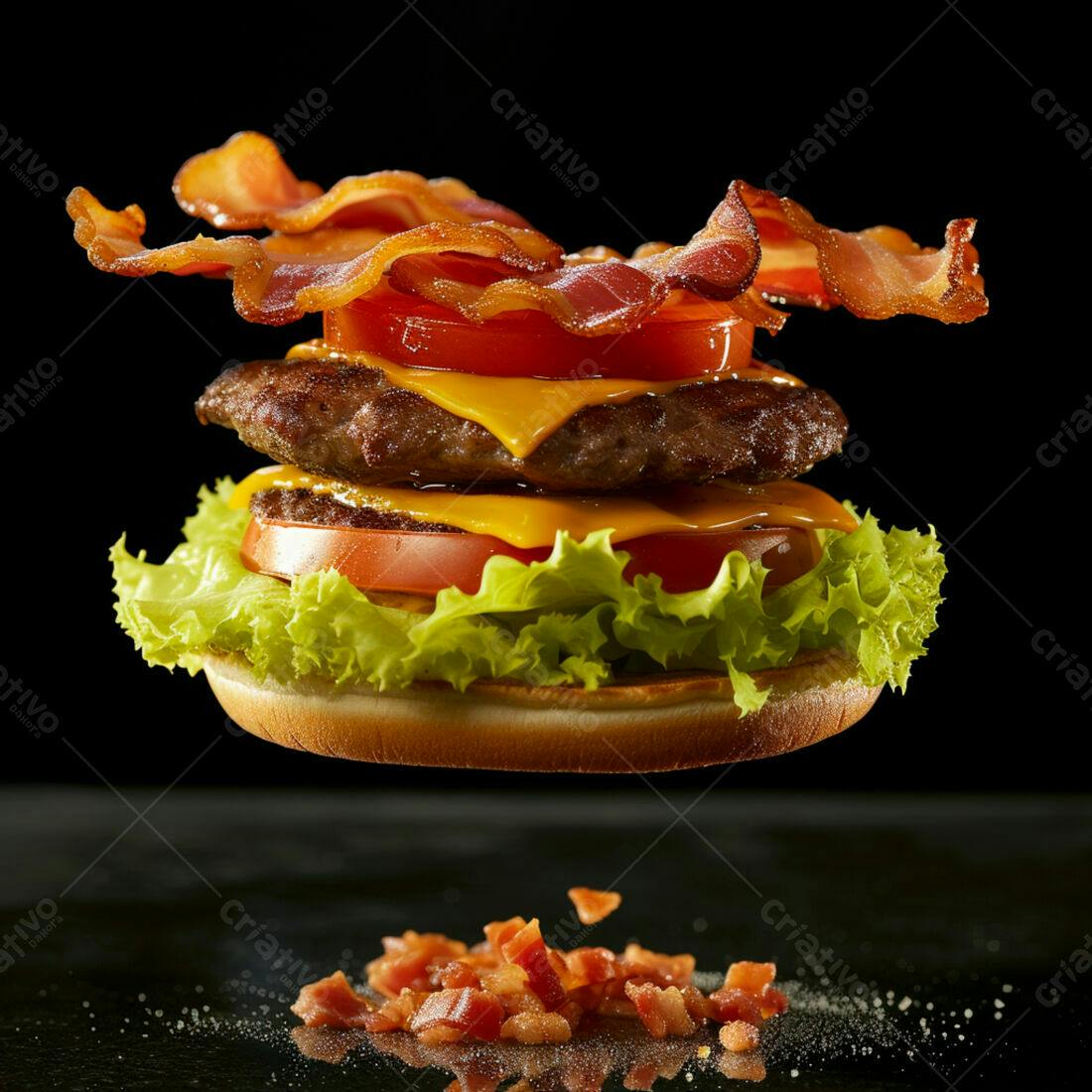 Hambúrguer duplo com bacon e queijo derretido