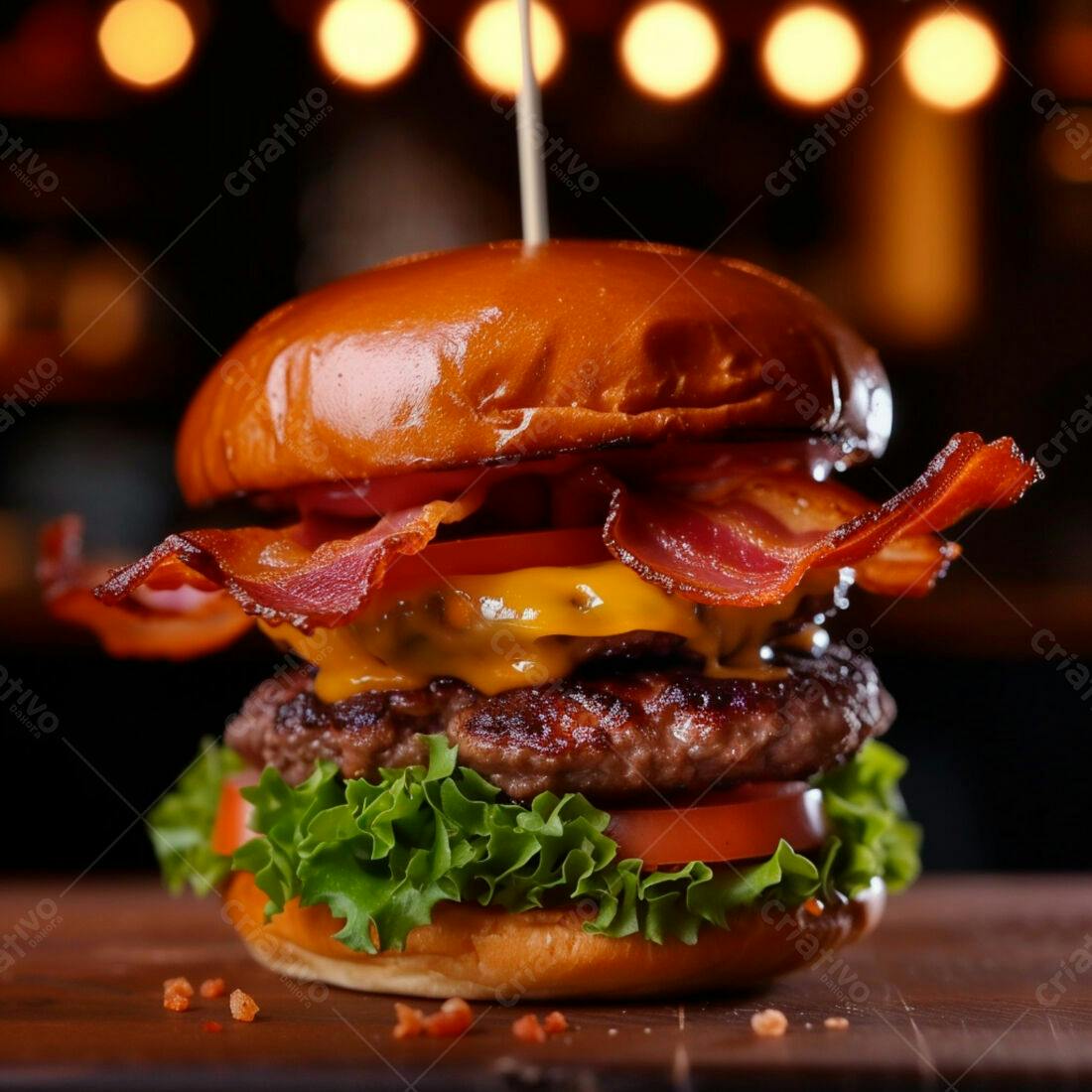 Hambúrguer suculento com bacon e queijo cheddar