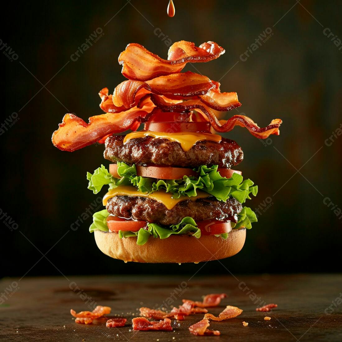Duplo hambúrguer com bacon e queijo derretido