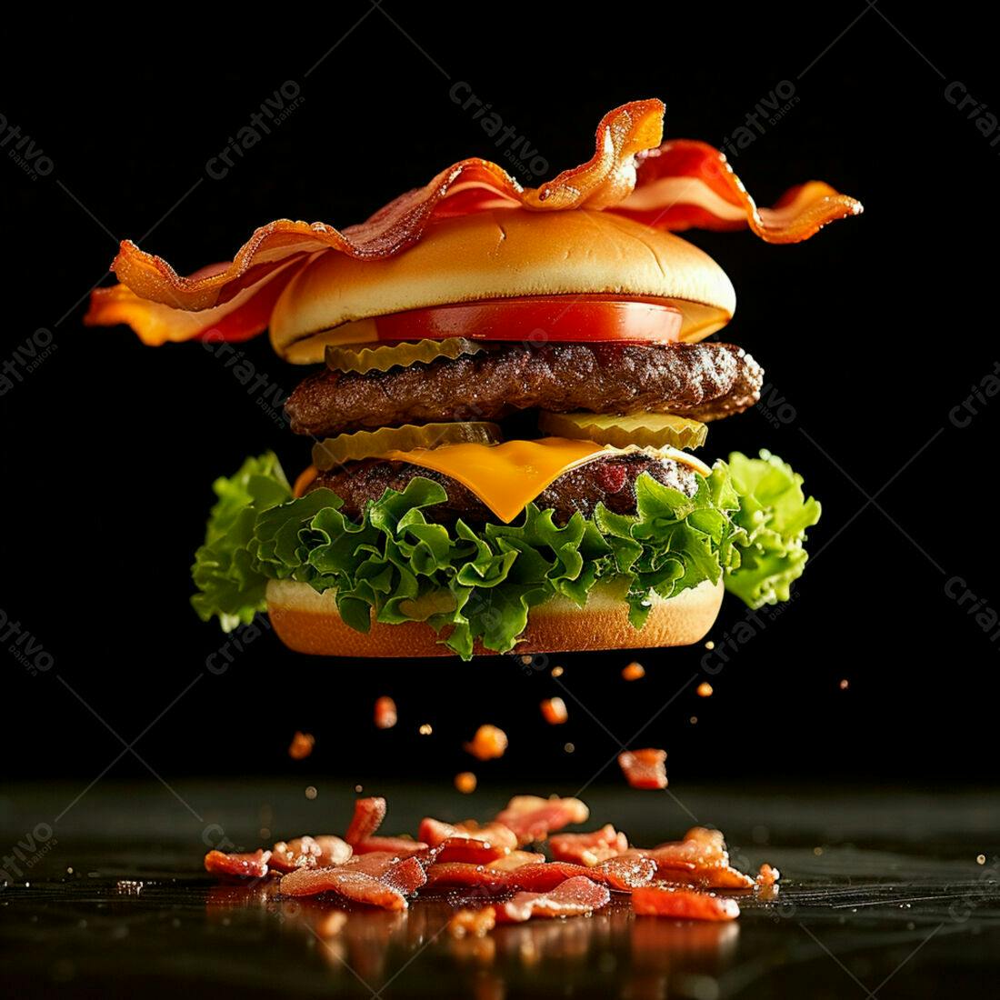 Hambúrguer Duplo com Bacon no Ar